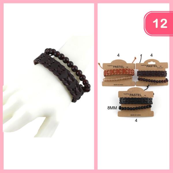 BRAIDED BEADED ADJUSTABLE STRETCHY BRACELET SET (12 UNITS)