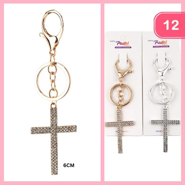 RHINESTONE CROSS KEYCHAIN (12 UNITS)