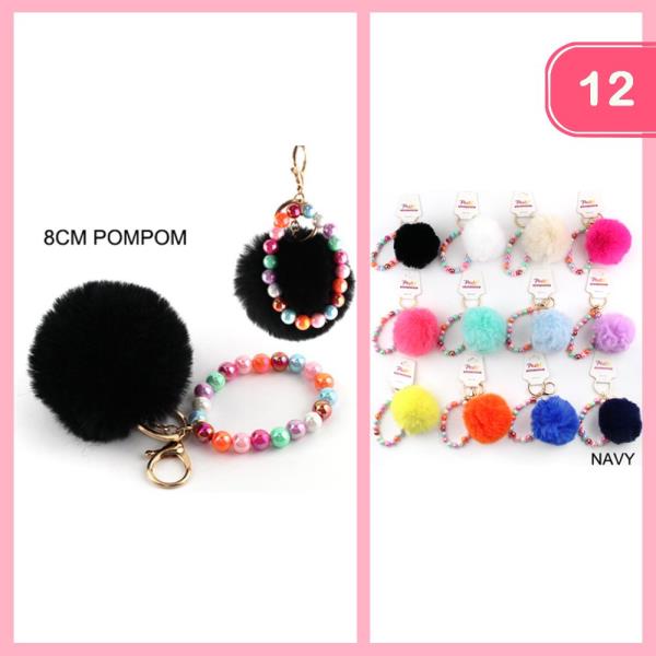 POM POM BEADED KEYCHAIN (12 UNTIS)