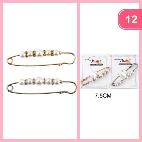 RHINESTONE PEARL SAFETY PIN BROOCH (12 UNITS)