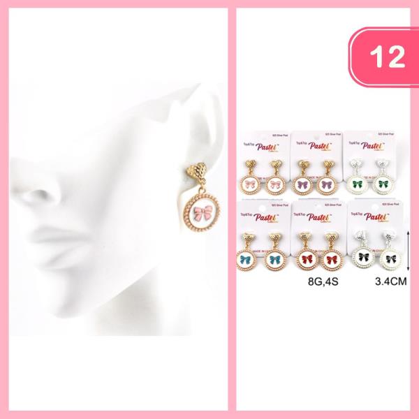 HEART PEARL BOW PENDANT DANGLE EARRING (12 UNITS)