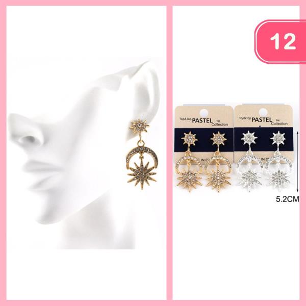 RHINESTONE MOON PHASE DANGLE EARRING (12 UNITS)