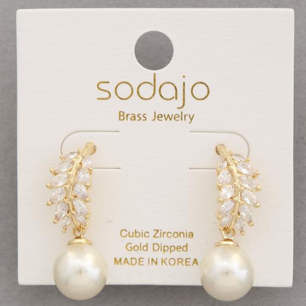 SODAJO CZ PEARL BEAD GOLD DIPPED EARRING