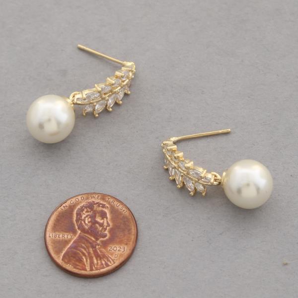 SODAJO CZ PEARL BEAD GOLD DIPPED EARRING