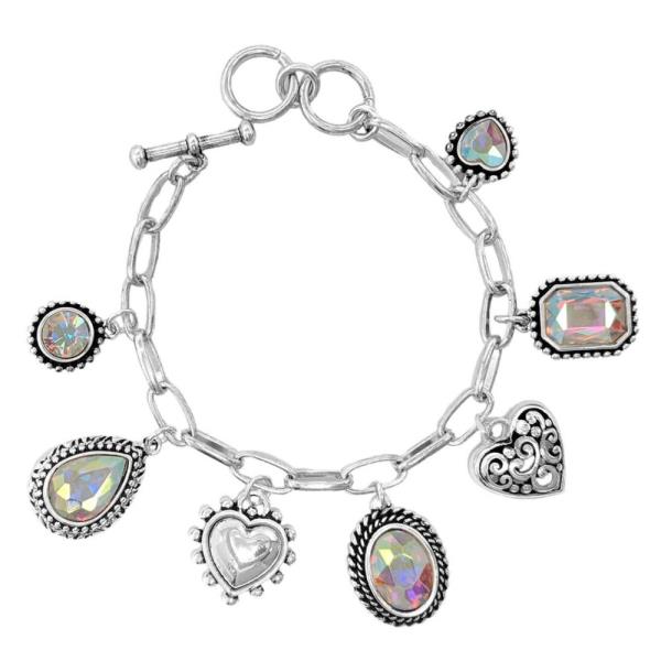 CRYSTAL CHARM OVAL LINK METAL BRACELET