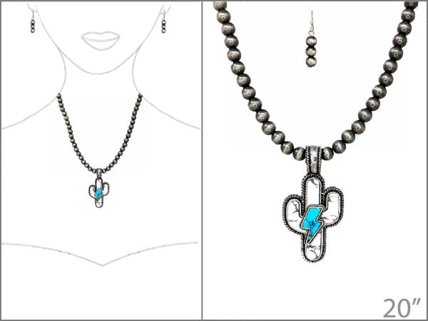 WESTERN CACTUS PENDANT BEADED NECKLACE