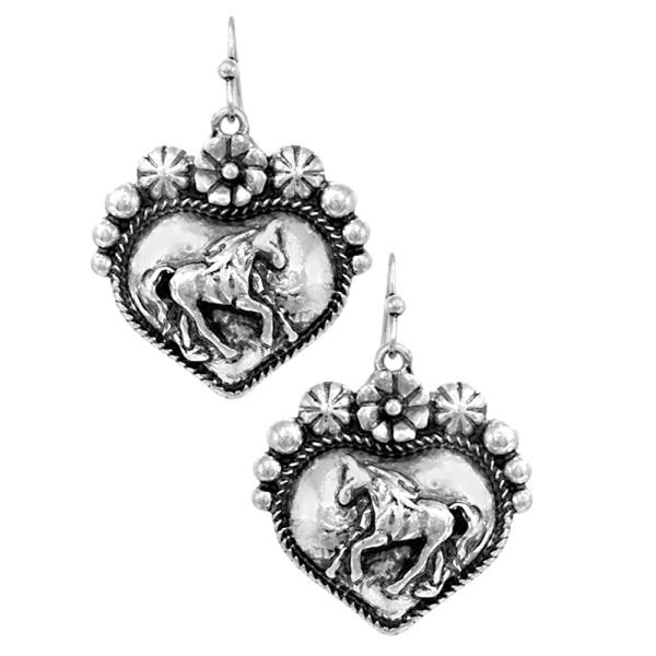 WESTERN HORSE PATTERN METAL DANGLE EARRING