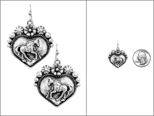 WESTERN HORSE PATTERN METAL DANGLE EARRING