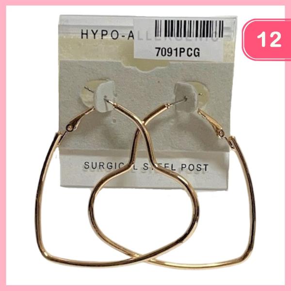 HEART STEEL POST HOOP EARRINGS (12 UNITS)