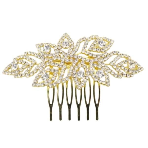 LEAF PATTERN RHINESTONE HAIR COMB