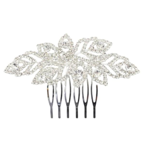 LEAF PATTERN RHINESTONE HAIR COMB