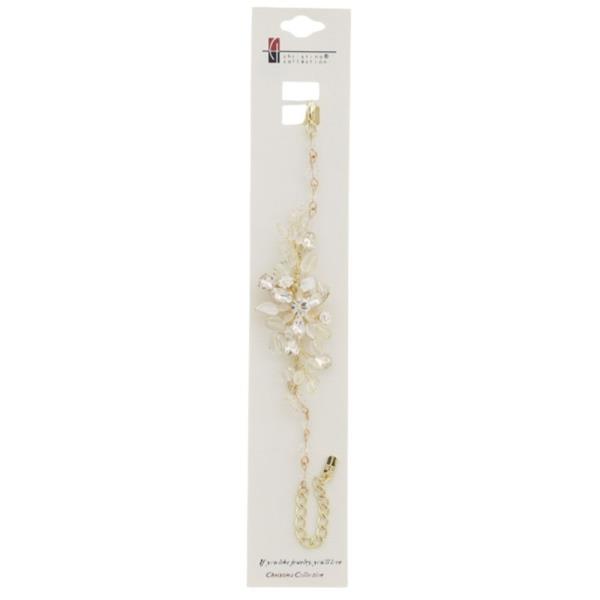 FLORAL CRYSTAL BEAD DETAIL FAUX PEARL GOLD CHAIN BRACELET