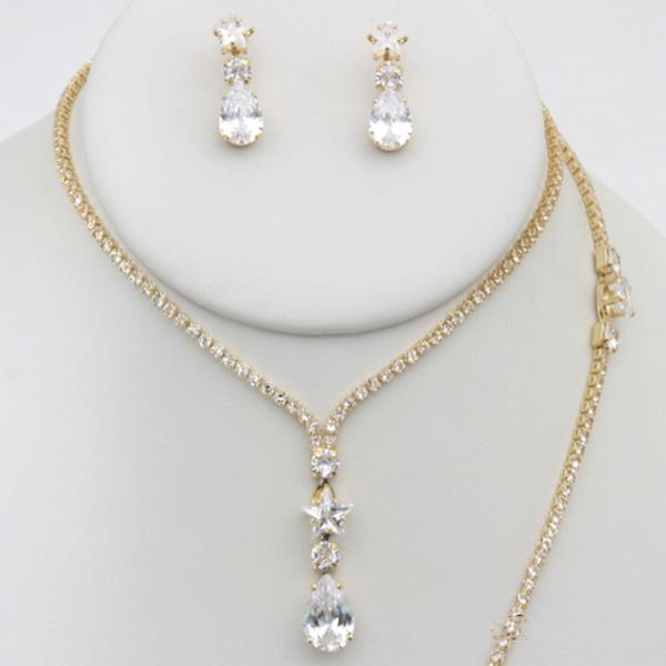 TEARDROP STAR CHARM RHINESTONE NECKLACE