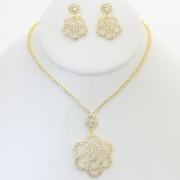 FLOWER RHINESTONE PENDANT NECKLACE
