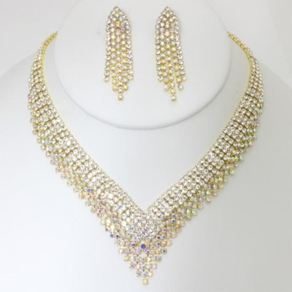 V SHAPE RHINESTONE NECKLACE