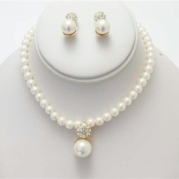 PEARL PENDANT NECKLACE EARRING SET
