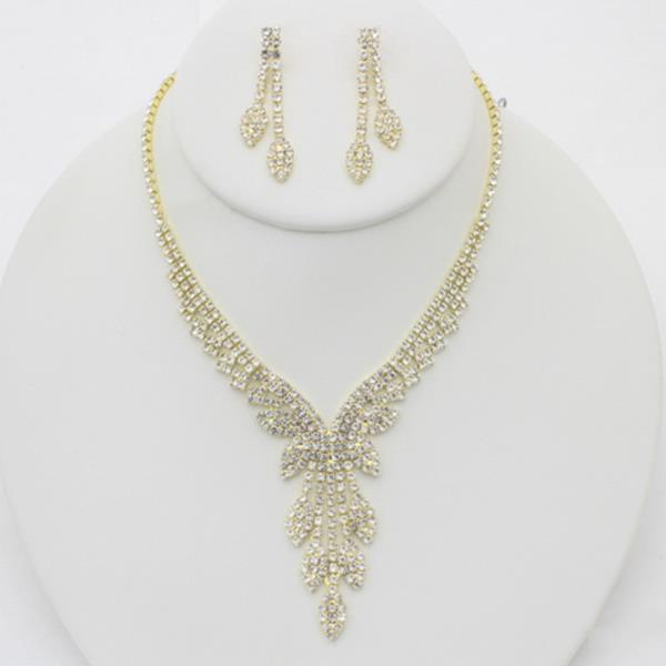 LEAF PATTERN RHINESTONE NECKLACE