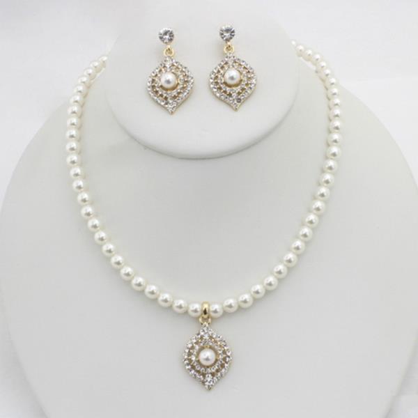 PEARL BEAD RHINESTONE PENDANT NECKLACE