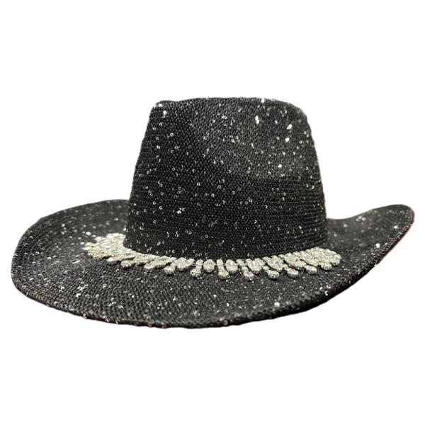 RHINESTONE BAND DECO COWBOY STRAW SUN HAT