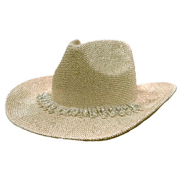 RHINESTONE BAND DECO COWBOY STRAW SUN HAT