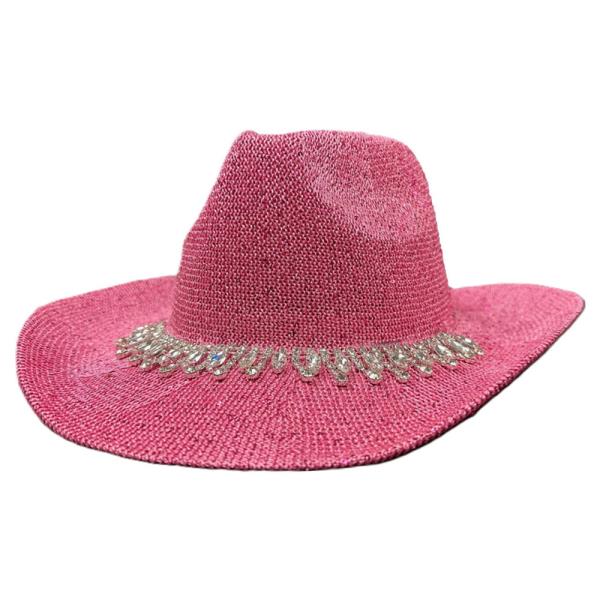 RHINESTONE BAND DECO COWBOY STRAW SUN HAT