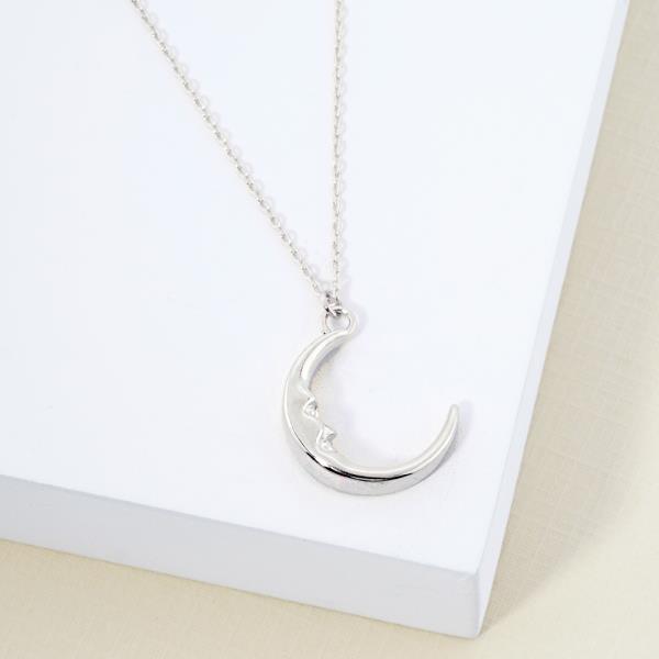 18K GOLD RHODIUM SILENT NIGHT CRESCENT MOON PENDANT NECKLACE