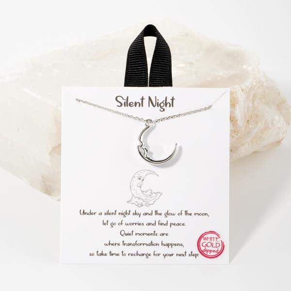 18K GOLD RHODIUM SILENT NIGHT CRESCENT MOON PENDANT NECKLACE