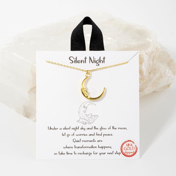 18K GOLD RHODIUM SILENT NIGHT CRESCENT MOON PENDANT NECKLACE