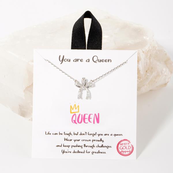 18K GOLD RHODIUM YOU ARE A QUEEN RIBBON PENDANT NECKLACE