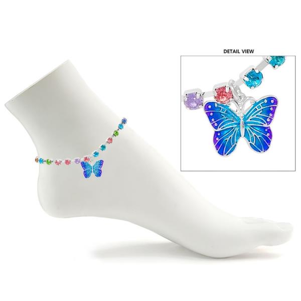 BUTTERFLY CHARM RHINESTONE ANKLET
