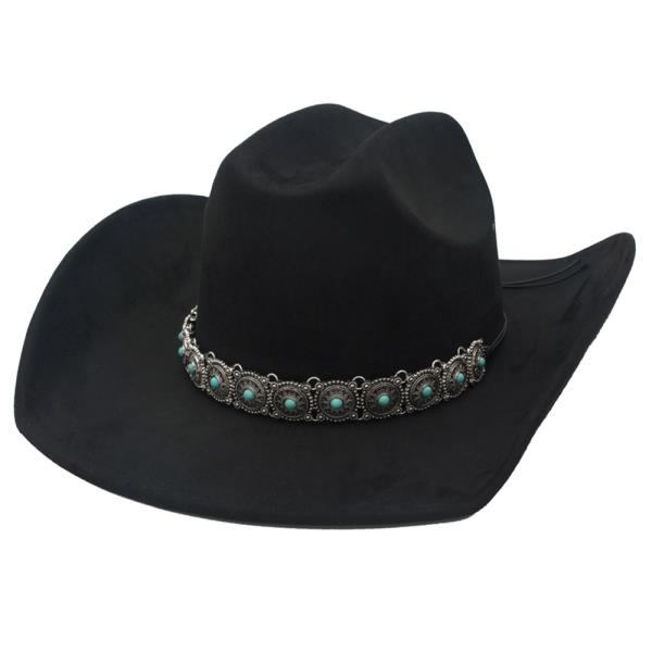 BOHO MEDALLION DISC BANDED FAUX SUEDE COWBOY HAT