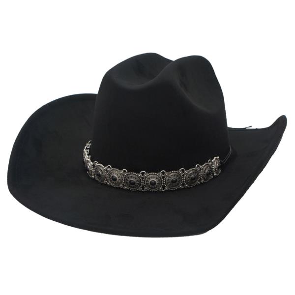 BOHO MEDALLION DISC BANDED FAUX SUEDE COWBOY HAT