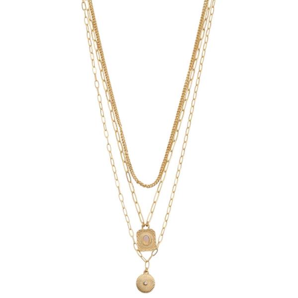 ROUND RECTANGLE CHARM LAYERED NECKLACE