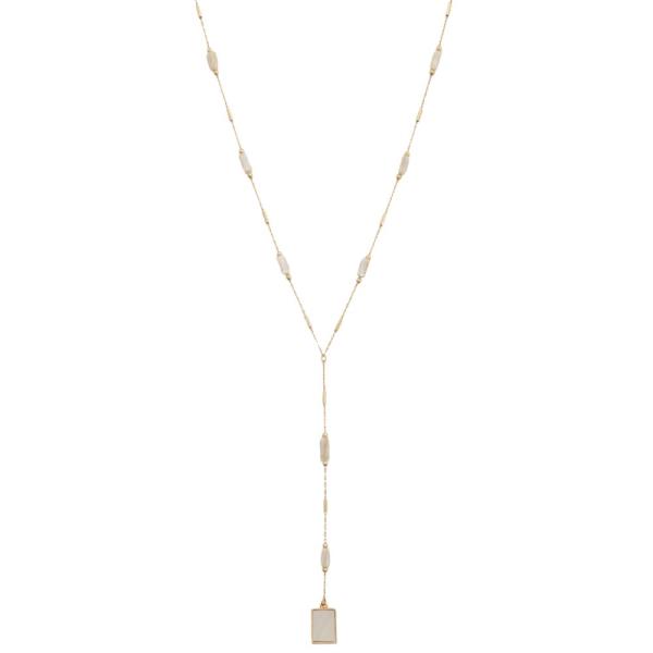 MOTHER OF PEARL STATION BEAD Y SHAPE NECKLACE