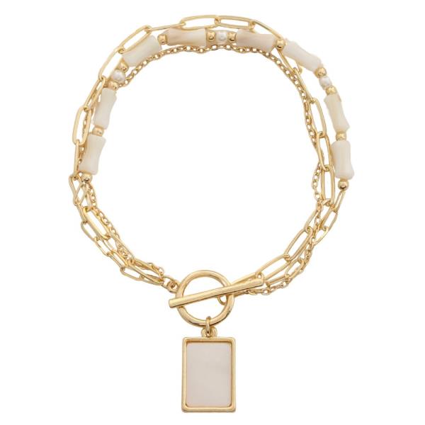 MOTHER OF PEARL RECTANGLE TOGGLE CLASP BEADED BRACELET