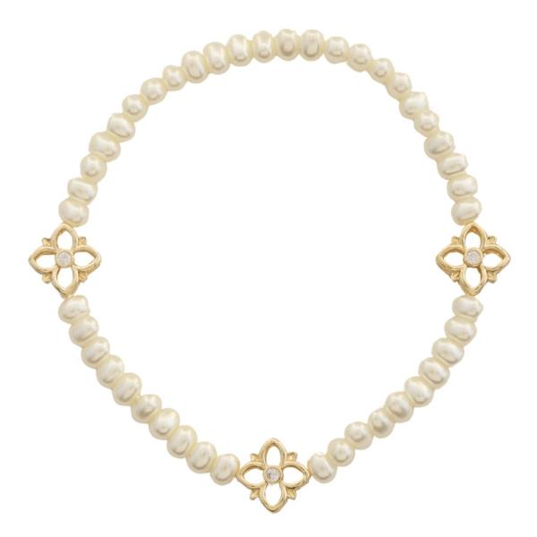 CZ CLOVER CHARM PEARL BEAD BRACELET