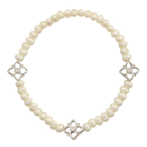CZ CLOVER CHARM PEARL BEAD BRACELET
