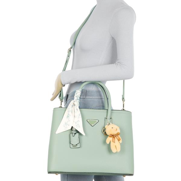 3IN1 TEXTURED SCARF HANDLE SATCHEL W CROSSBODY AND WALLET SET