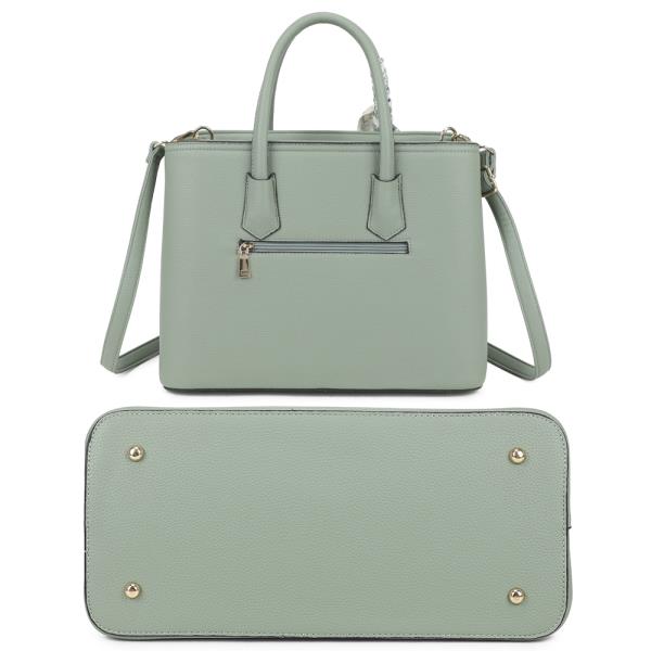 3IN1 TEXTURED SCARF HANDLE SATCHEL W CROSSBODY AND WALLET SET
