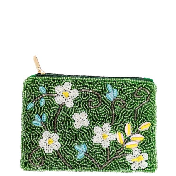 FLOWER SEED BEAD COIN PURSE