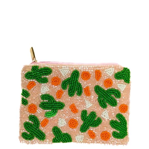CACTUS  SEED BEAD COIN PURSE