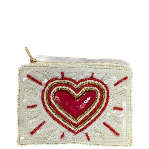 HEART SEQUIN SEED BEAD COIN PURSE