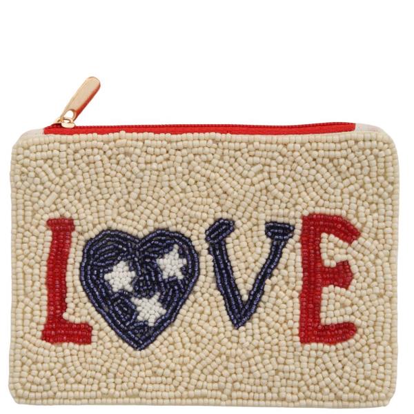 LOVE SEED BEAD COIN POUCH