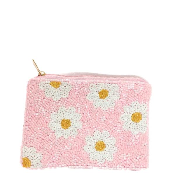 DAISY FLOWER SEED BEAD COIN PURSE