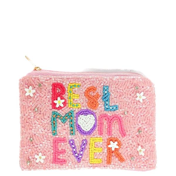 BEST MOM EVER SEED BEAD COIN PURSE