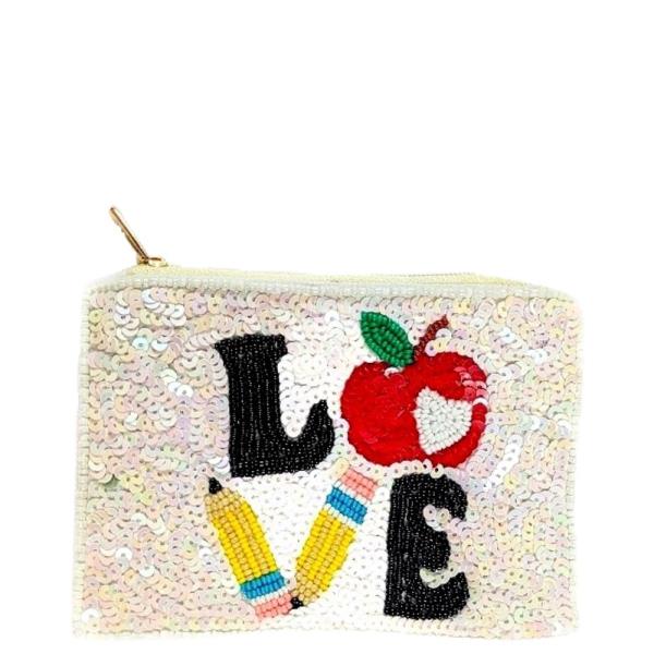 LOVE SCHOOL SEED BEAD COIN PURSE