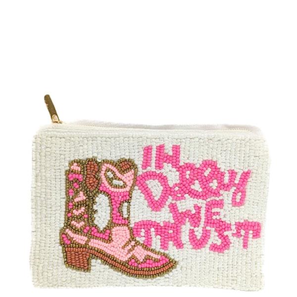 IN DOLLY WE TRUST WESTERN BOOT SEED BEAD COIN PURSE