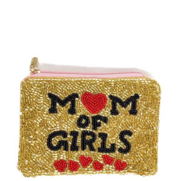 MOM OF GIRLS SEED BEAD COIN PURSE