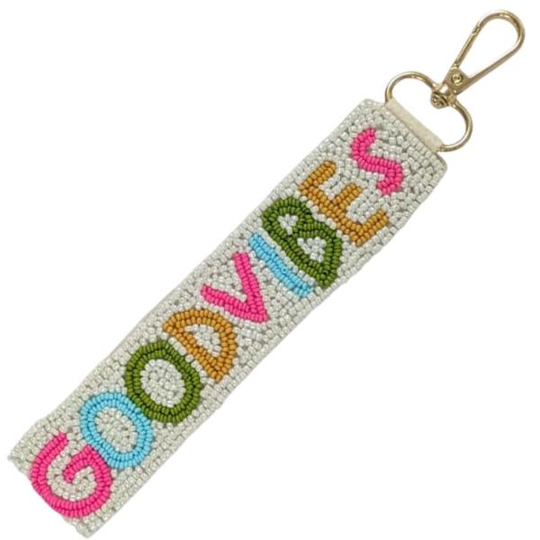 GOOD VIBES SEED BEAD KEYCHAIN