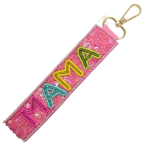 MAMA SEQUIN SEED BEAD KEYCHAIN